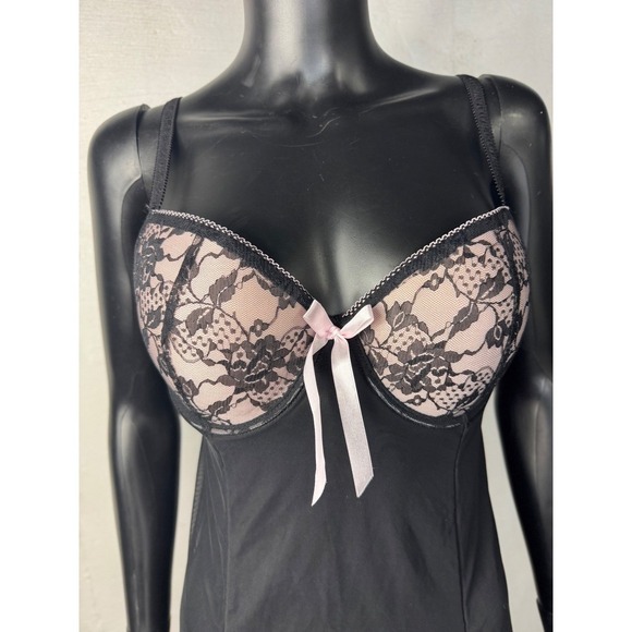 Per lei Black & Pink Lace Babydoll Lingerie Nightie XL Extra Large - Picture 2 of 9